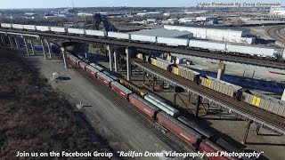 Santa Fe Junction in KC with 4 trains at once HD Drone video [upl. by Wade]