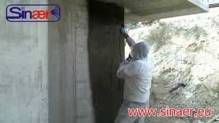 Spray application of liquid tar bitumen waterproofing primer by SINAER ® [upl. by Sims]