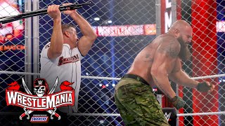 Strowman launches McMahon off the Steel Cage WrestleMania 37 – Night 1 WWE Network Exclusive [upl. by Euqinobe251]