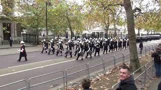 Remembrance Sunday 2024 Band of HM Royal Marines marching from Wellington Barracks to the Cenotaph [upl. by Canotas]