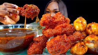 SPICY FRIED CHICKEN MUKANG  KOREAN FRIED CHICKEN MUKBANG  2X SPICY CHICKEN  Mukbang [upl. by Schaffel309]