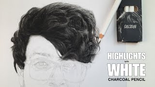 How to use WHITE CHARCOAL PENCIL  HIGHLIGHTS with WITHE CHARCOAL PENCIL ✍️ [upl. by Nathalia]