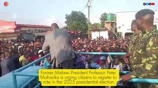 Former Malawi President Profes Mutharika is urging citizens to register to vote in the 2025 election [upl. by Aseram411]