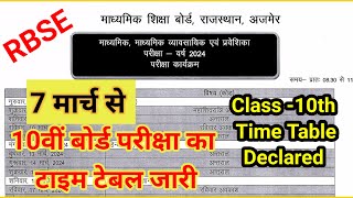 RBSE कक्षा 10th Board Time Table जारी 2024  10th Board Time Table Declared 2024 [upl. by Itch698]