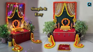 ⚜️Last minute Ganpati Decoration ldeaSimple amp Easy Ganpati Backdrop Decoration Ideas using saree [upl. by Wilson6]