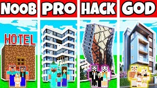 Minecraft FAMILY MODERN HOTEL BUILD CHALLENGE  NOOB vs PRO vs HACKER vs GOD in Minecraft [upl. by Ydnarb777]