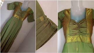 SAREE convert INSTRAGRAM TRENDING DRESSFRONT PLEATED WITH BEADS WORKCuttingampStitchingTamil video [upl. by Arretnahs]