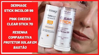 Protetor Solar em bastão Dermage Photoage Stick Incolor 99 e Pink Cheeks Clear Stick 70  resenha [upl. by Soph599]