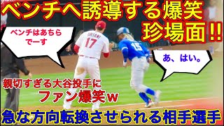 大谷翔平がフィールドでも面白すぎた‼︎【ファン爆笑の珍映像】タピアの急停止。大谷選手に一塁ベンチに行くように促されて急な方向転換する姿が面白すぎたw現地映像5月26日 [upl. by Patterson467]