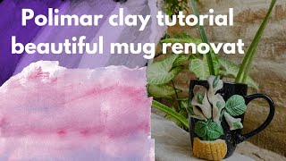 Cremic mug with clay flowers floral mughandcrafteddecor [upl. by Leahcimsemaj]