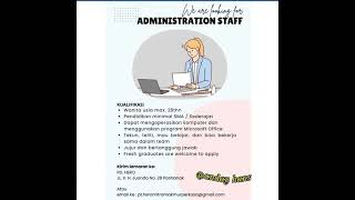 LOKER ADMIN STAF PONTIANAK [upl. by Carri]