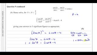 WMA1301 Edexcel IAL P3 June 2023 Q9 Trig Identities amp Eqns Integration of Trig Functions [upl. by Linzer905]