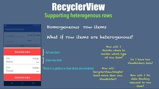 RecyclerView  Part 9 Supporting heterogeneous rows [upl. by Ennayoj]