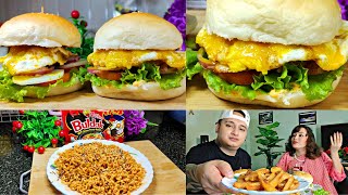 Dohsniang Burger🍔  Samyang Noodles 2x 🥵 Pork Burger Recipe 😋 [upl. by Domella]