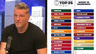 Pat McAfee quotBreaking Downquot CFP Top25 Rankings ​Oregon Ohio State remain atop Texas rises to No 3 [upl. by Ashlie408]