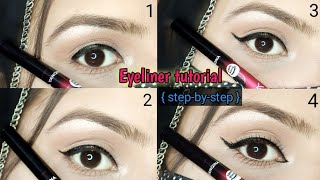 Eyeliner tutorial for beginners eyeliner lagane ka tarika  stepbystep  Makeover with Warda [upl. by Assilla743]