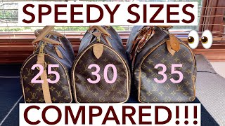 LOUIS VUITTON SPEEDY SIZE COMPARISON  🧡classic 25 vs 30 vs 35  which is best for you [upl. by Nimref179]