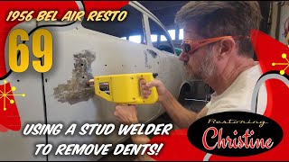 E69 Using a Stud Welder for Pulling Dents 1956 Chevy Bel Air Restoration [upl. by Esile]