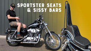 Sportster Sissy Bar amp Seat Comparison  Easy Install [upl. by Wyatan229]