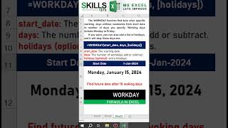 Excel  WORKDAY Formula excel excelformula excelfunction newexcel excelacademy exceltips [upl. by Rihat888]