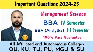 Management Science Important Questions 2024 BBA IV semester 4th sem BBA Analytics III 3rd imp OU PU [upl. by Ravens]