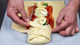 Apéritif Caprese au four Une roulade de pâte feuilletée pour un dîner spécial [upl. by Refinej]