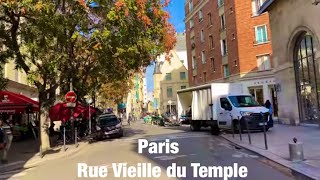 Paris city walks Rue Vieille du Temple Paris France 4K [upl. by Ojaras]