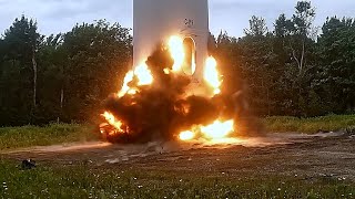 EXPLOSIVES DEMOLITION  Damaged Wind Turbine [upl. by Skrap]