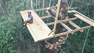 My HUGE TREE HOUSE  Got Caught in the rain  An ingenious solution for the stair railing [upl. by Elokin]