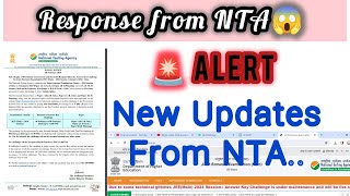 quotALERT 🚨 JEEMAIN 2024 EXAM  RESPONSE FROM NTA ON ANSWER KEY UPDATE 😀quot jeemains2024 latest NTA [upl. by Kerat932]