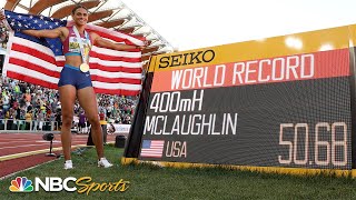 Sydney McLaughlin OBLITERATES her own WORLD RECORD for 400 hurdles World Title  NBC Sports [upl. by Akcirederf499]