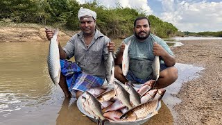 THENPENNAI RIVER FISH CATCHING AND MAKING FISH 65 AND EATING RIVER SIDE Village Besty Foods [upl. by Anyal]