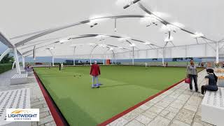 Lawn Bowls  Capalaba Bowls Club  Dome Fabric roof structure covering two lawn bowls greens [upl. by Nedloh]