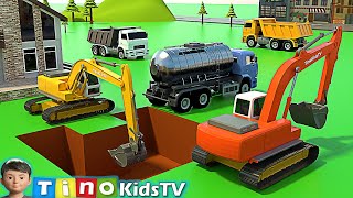 Excavator and Water Tank Truck for Kids  Swimming Pool Construction [upl. by Nisse]