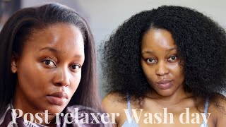 One week post relaxer My updated relaxed hair wash day routine [upl. by Adnohsel792]