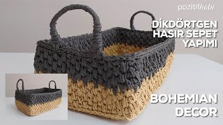 KAĞIT İPTEN KOLAY TABANLI DİKDÖRTGEN HASIR SEPET YAPIMI  EASY BASKET MAKING [upl. by Coit]