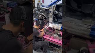 Welding a car that suffered a serious car accident [upl. by Rramal]