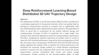 Deep Reinforcement Learning Based Distributed 3D UAV Trajectory Design [upl. by Liarret]