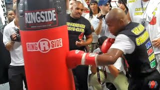 FLOYD MAYWEATHER JR WRECKING HEAVY BAG TRAINING FOR VICTOR ORTIZ MAYWEATHER WORKOUT VIDEO [upl. by Kcinimod]