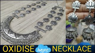 DIY Oxidized Lotus Necklace Making At Home Handmade Jewellery Making Tutorial  SEADRIVE [upl. by Adnoek748]