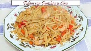 Fideos con Gambas y Soja  Receta de Cocina en Familia [upl. by Gabi]