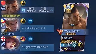 PAQUITO “NO SKIN” BUT WORLD COLLECTOR PRANK IN RANKED THEY ARE MAD BEFORE MATCH 😂  MLBB [upl. by Eerat]