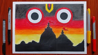 Lord Jagannath drawing with oil pastel Doms Brushpen Rath Yatra drawing tutorial easy steps [upl. by Nilats795]