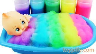 Learn Colors Baby Doll Body Paint Color Foam Bubble Bath Time Pez Play Doh Surprise Toys Gummy Bears [upl. by Ellertnom]