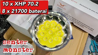 Senter super terang Haikelite HK10 LED 10 x XHP702 80rb lumens [upl. by Cosette]