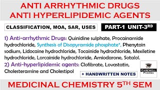 Antiarrhythmic Drugs  Antihyperlipidemic Agents  Part 1 Unit 3  medicinal chemistry 5th semester [upl. by Rochus]