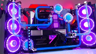 INSANE RTX 3080 ti Custom Water Cooled Gaming PC Build  Benchmarks [upl. by Nezah]