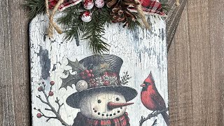 Snowman Dollar Tree Cutting Board Makeover [upl. by Airoled]