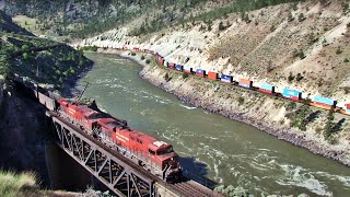 CN Westbound Meets CP Eastbound Through Directional Running Track In The Thompson Canyon BC [upl. by Del]