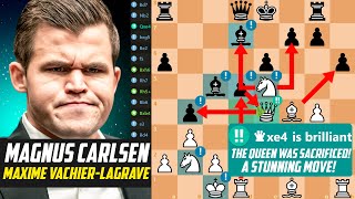 Magnus Carlsen STUNNED Maxime VachierLagrave with Brilliant Queen Sacrifice  Division I 2023 [upl. by Blaine376]